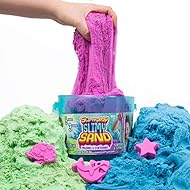 SLIMYSAND Bucket, 5 Pounds of SlimySand in 3 Colors (Blue, Green and Purple), 3 Molds, Reusable Bucket for Storage. Super Stretchy & Moldable Cloud Slime!